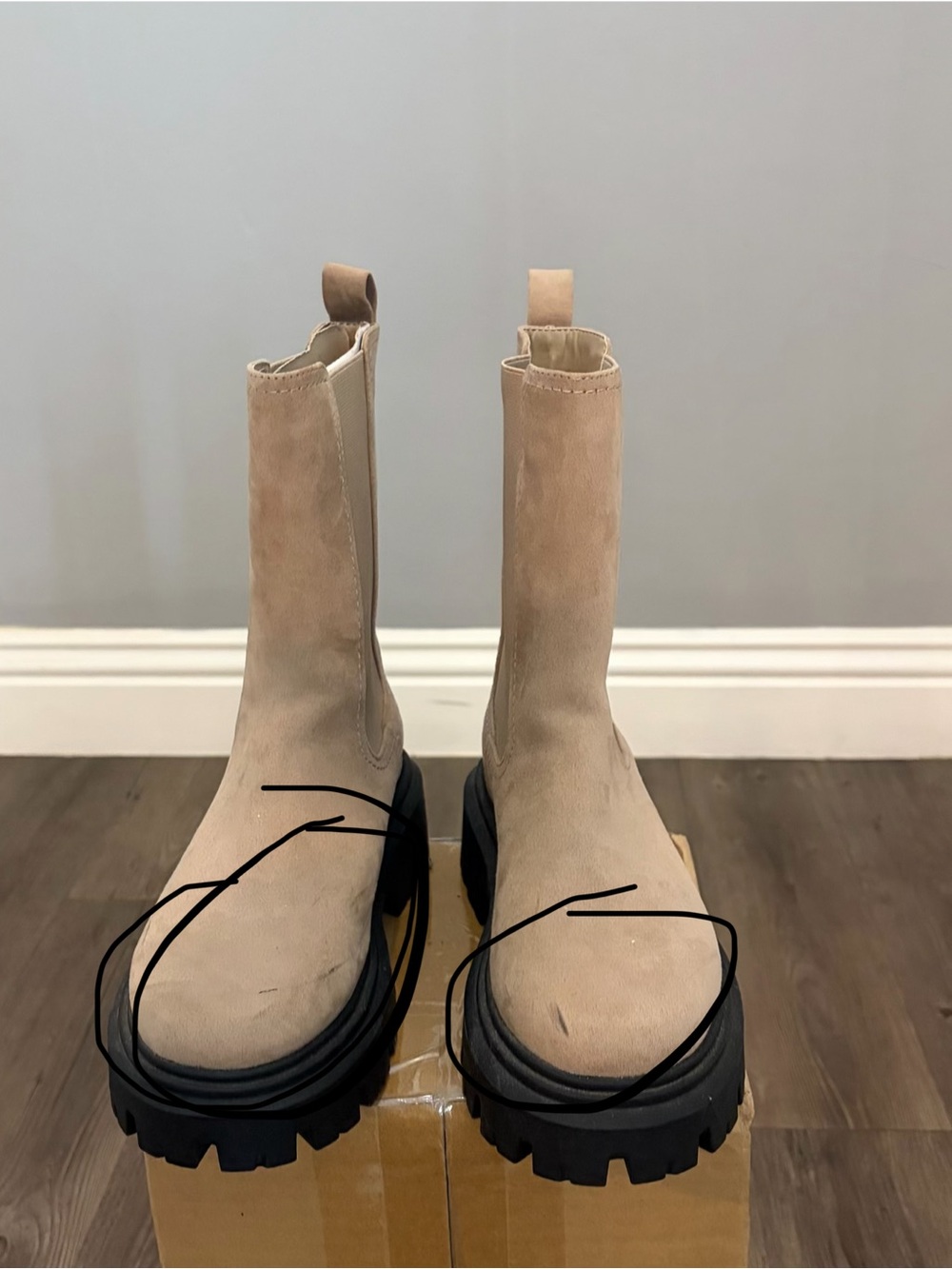 H&M Tan Chelsea Lug Boots with Black Soles